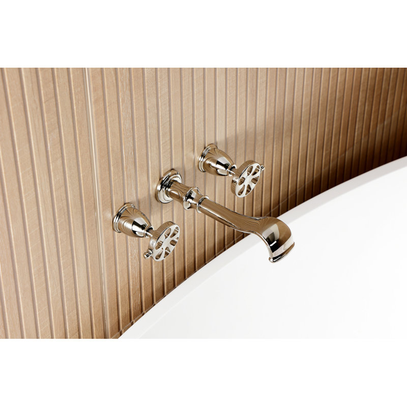 Kingston Brass Belknap Two-Handle 3-Hole Wall Mount Roman Tub Faucet, Polished Nickel