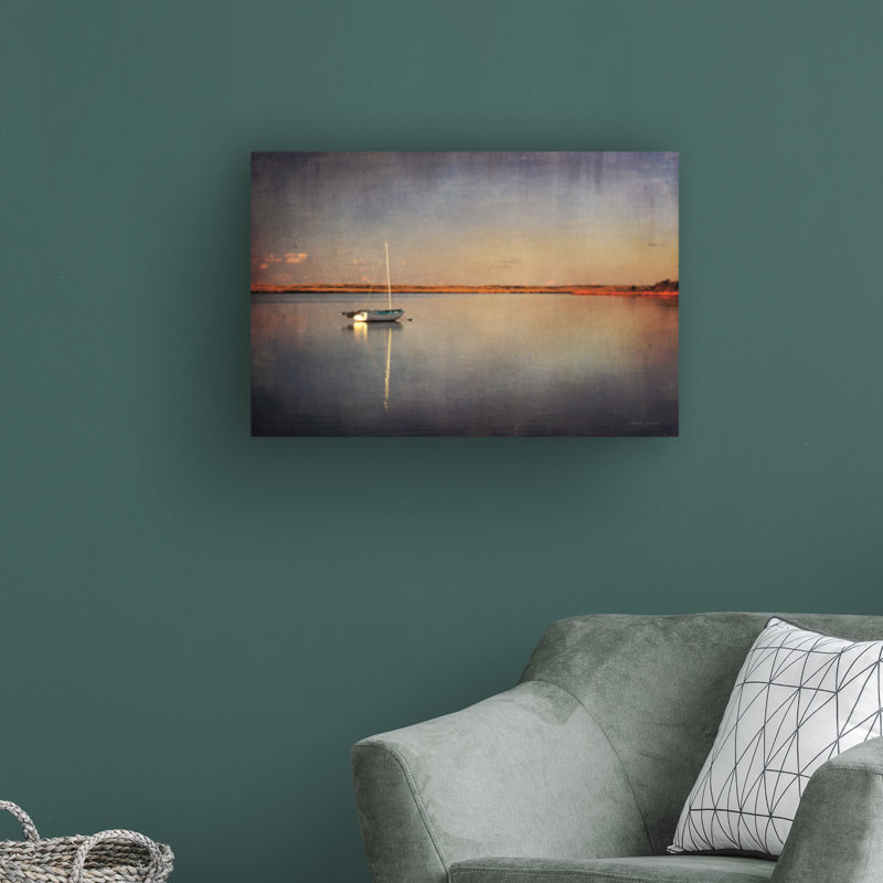 " Last Boat In The Bay " by Katherine Gendreau, 22" H x 32" W x 2" D, Wrapped Canvas, No Matte