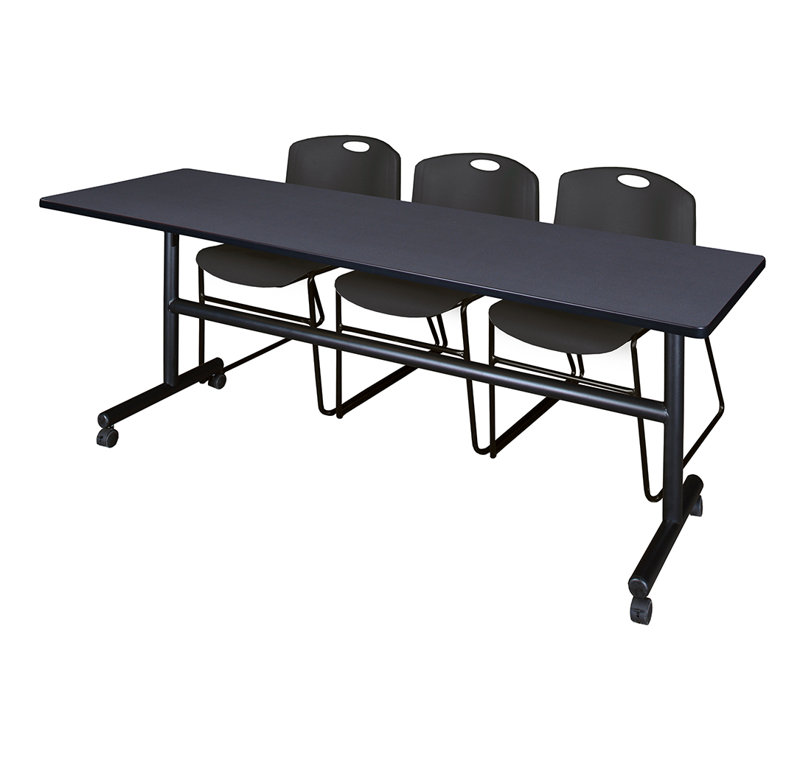 Nicklos Flip-Top Training Nesting Table, 2 Zeng Stack Chairs, Gray/Black
