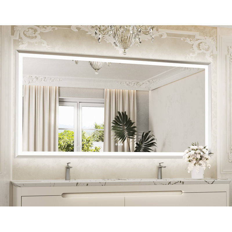 Miroir de salle de bain à DEL New Rockford, 72 po x 36 po, Argent, Rectangulaire