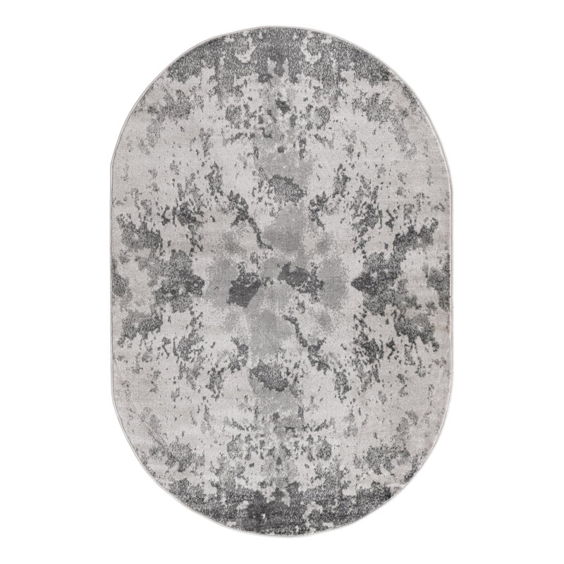 Tapis gris à motif géométrique Brantly, Ovale 4 pi 1 po x 6 pi 1 po
