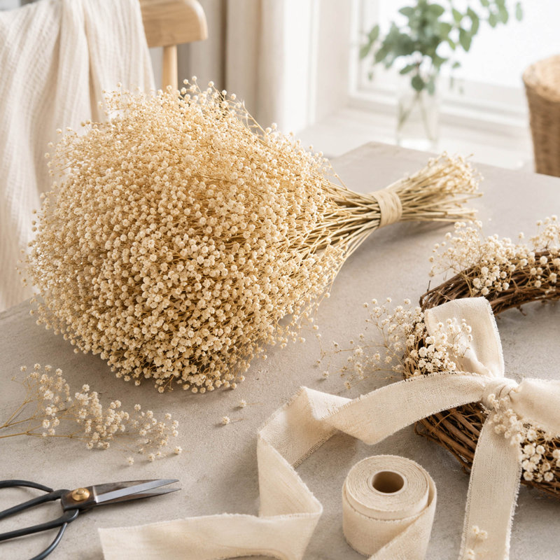 Bouquet de plus de 7 500 fleurs de gypsophile séchées (40 à 43 cm)