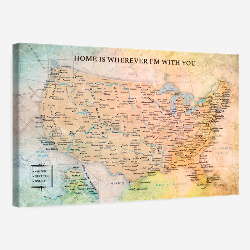Home With You Push Pin USA Amrico, H 34 po x l 51 po