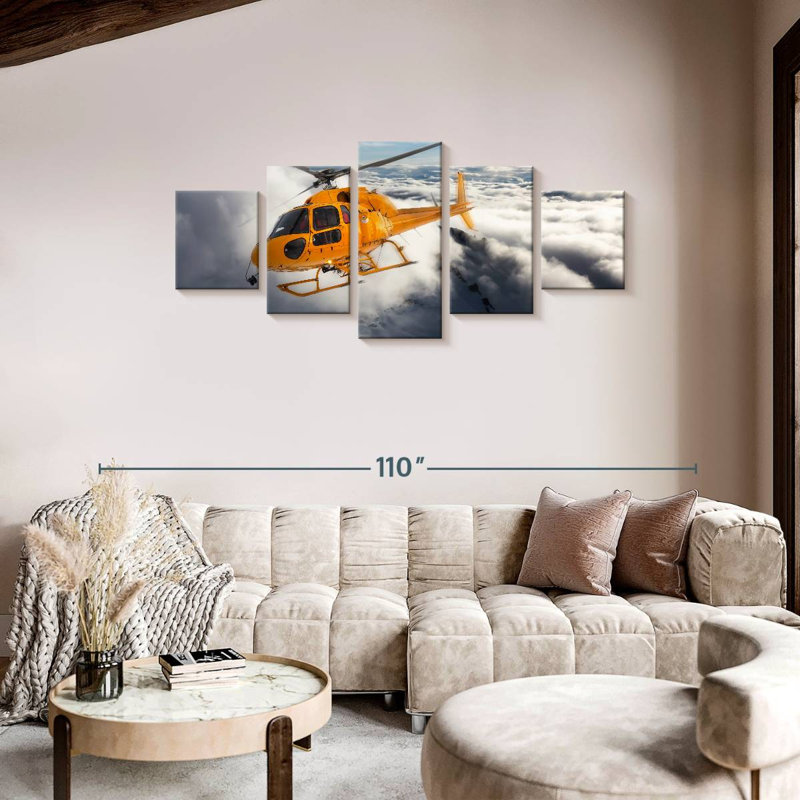 Rescue Helicopter Over Mountain, 36" H x 80" W