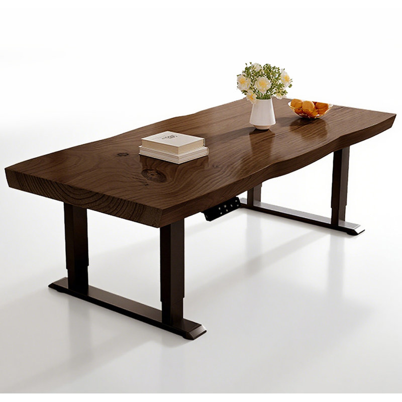 Bureau rectangulaire électrique réglable en bois massif, Brun, H 21,26 po x l 62,99 po x P 27,56 po