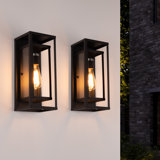 Rasharkin Classic Outdoor Wall Sconce 1 Light Rectangular Metal Frame and Clear Glass Shade Waterproof