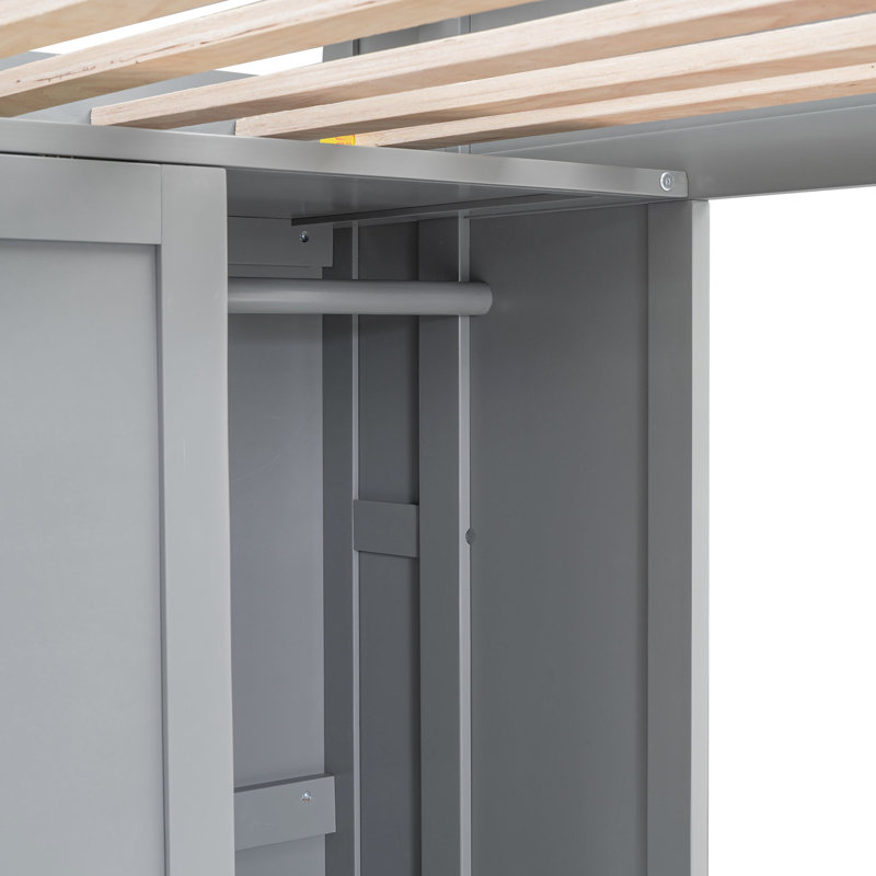 Lit mezzanine simple en bois, avec bureau de loisirs et lit de rangement, Gris