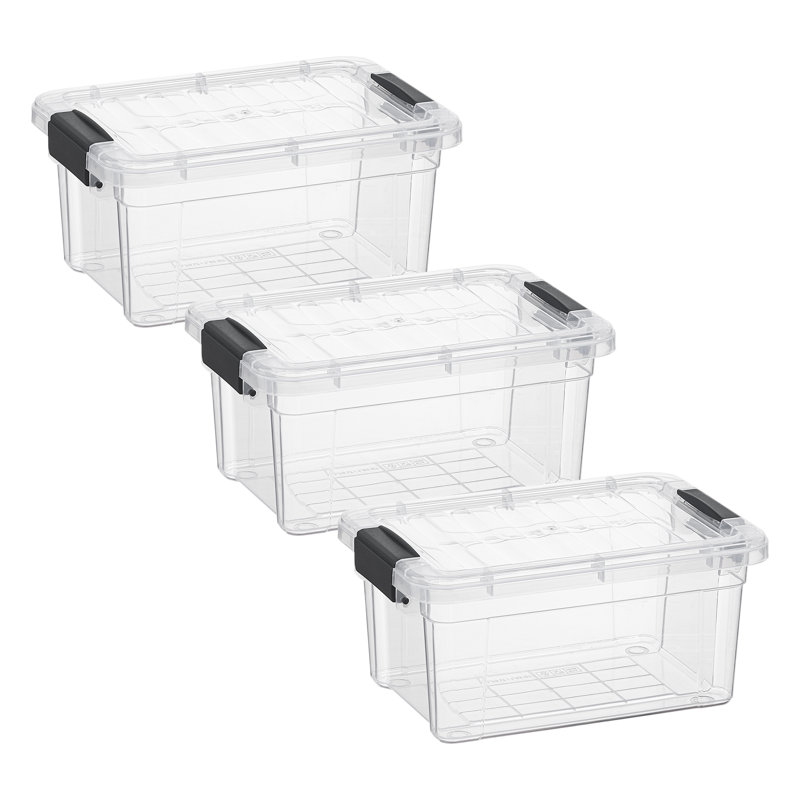 Ensemble de 3 bacs de rangement transparents Latitude Run® avec couvercles en plastique pour la maison, 6,6 pte