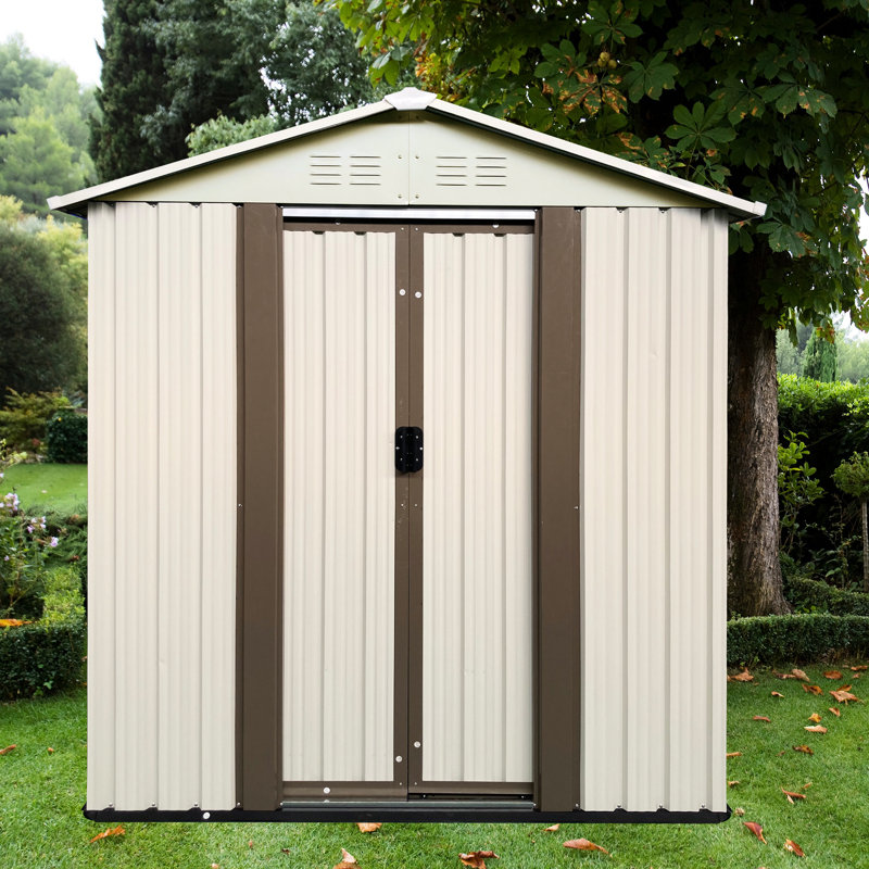 Cream White 5Ftx3ft Outdoor Garden Tool Shed With Apex Roof, New Design Combining Color Scheme, Aluminum Alloy Frame For Rust - Proof Structure, Ventilated To Reduce , Overlapping Wall Panels