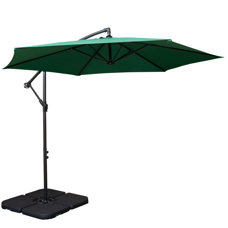 Gillian 3M Cantilever Banana Garden Parasol With Crank Handle And Parasol Base Weights Included, Green