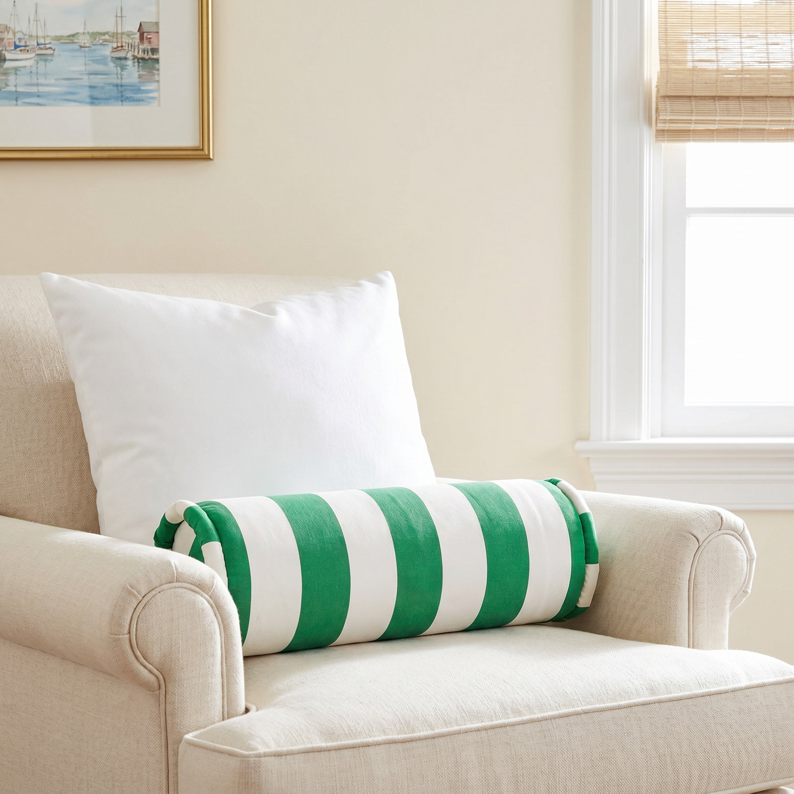 Crew Le 22" x 7" Pillow, Green Striped