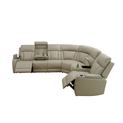 3-Piece Power Recliner Sectional With Led Lighting & Wireless Charging - Textured Leather Sofa Set