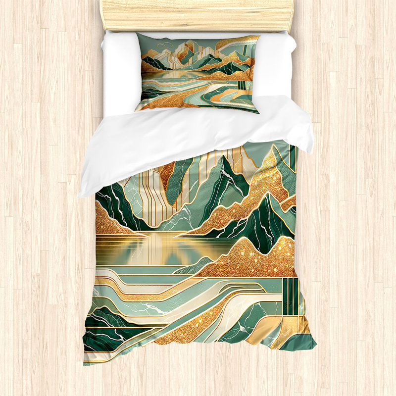 Mid Century Modern Boho Duvet Cover, Twin Duvet Cover + 1 Standard Shams