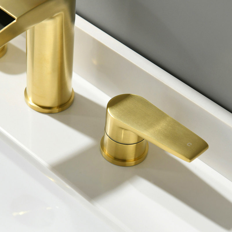 Widespread 2-handle Bathroom Faucet with Drain Assembly, Brushed Gold