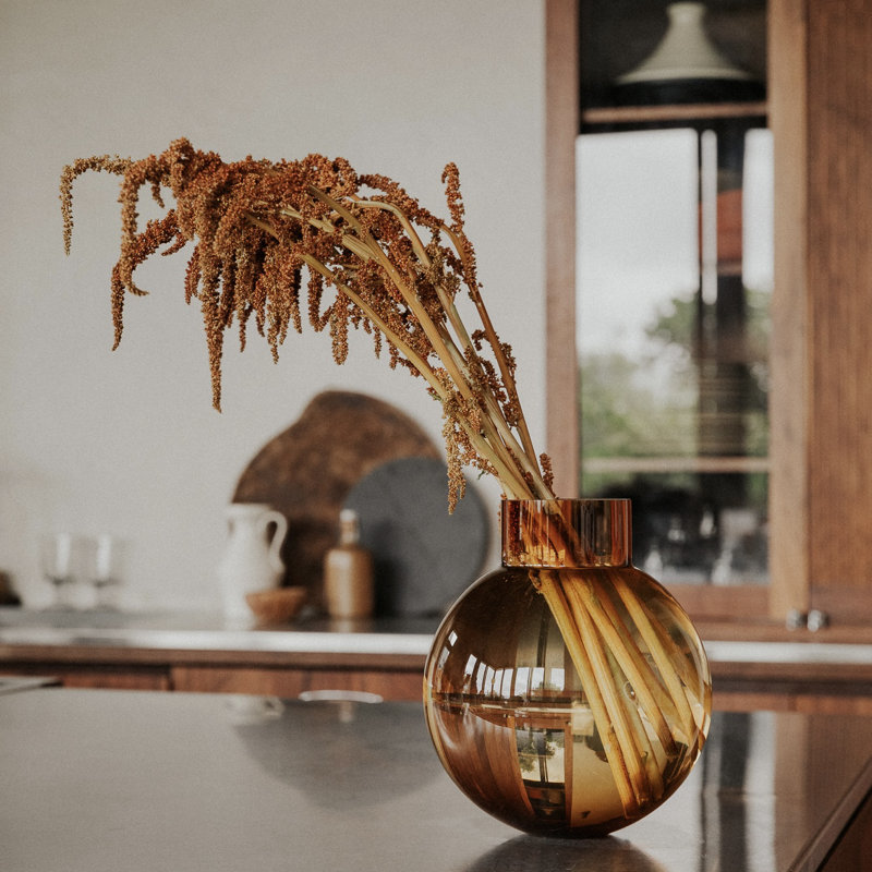 Vase boule en verre - ambre foncé, Brun
