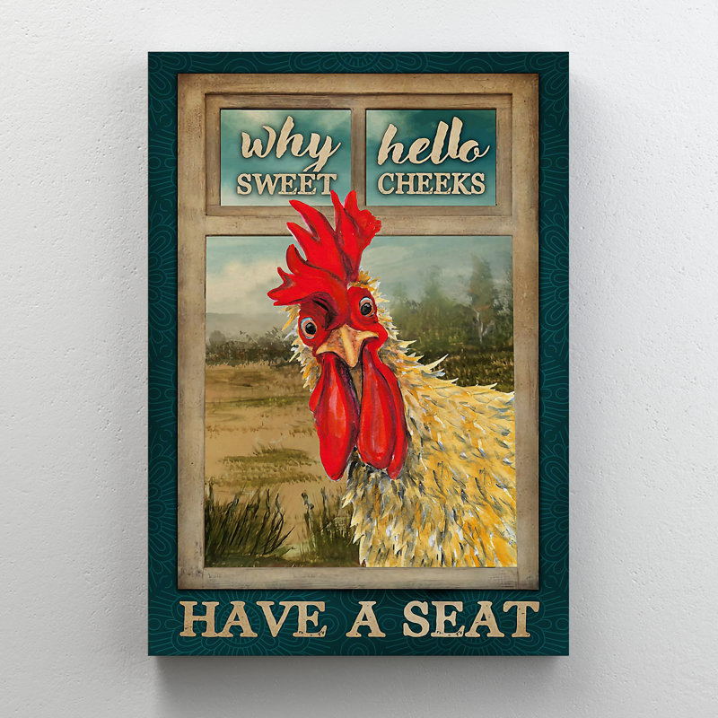 «Yellow Rooster Have A Seat», impression sur toile tendue, H 20 po x l 16 po x P 2 po