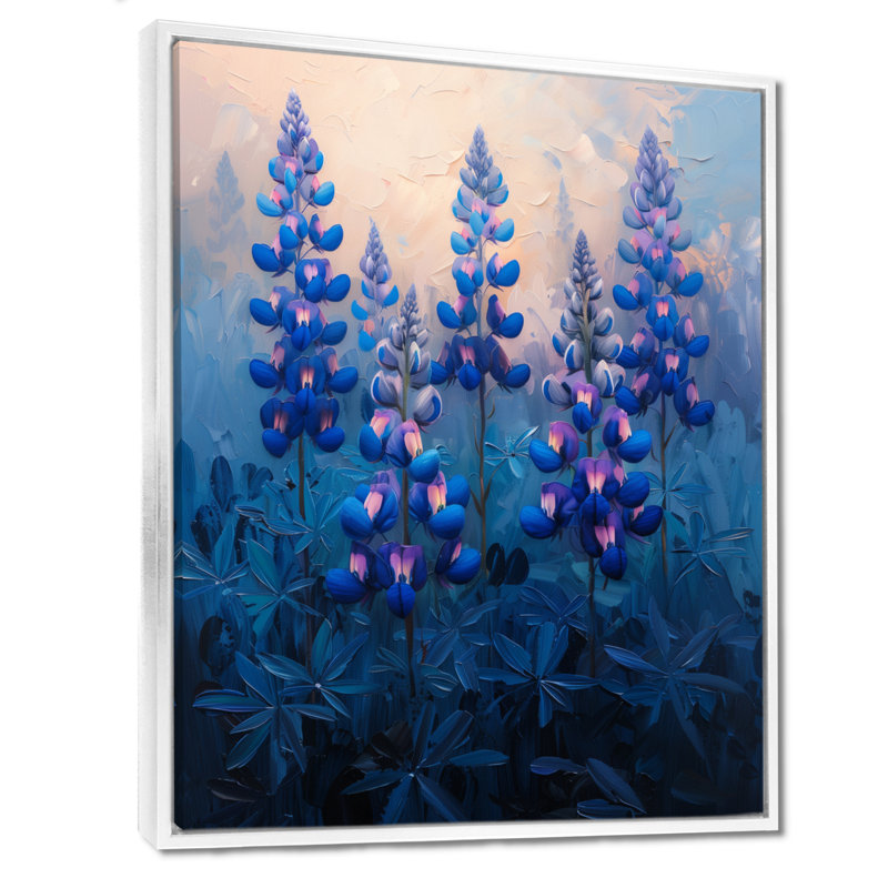 Sunrise Splendor Blue Bonnets - Blue Bonnets, impression d'art mural, Cadre flottant blanc, H 16 po x l 32 po