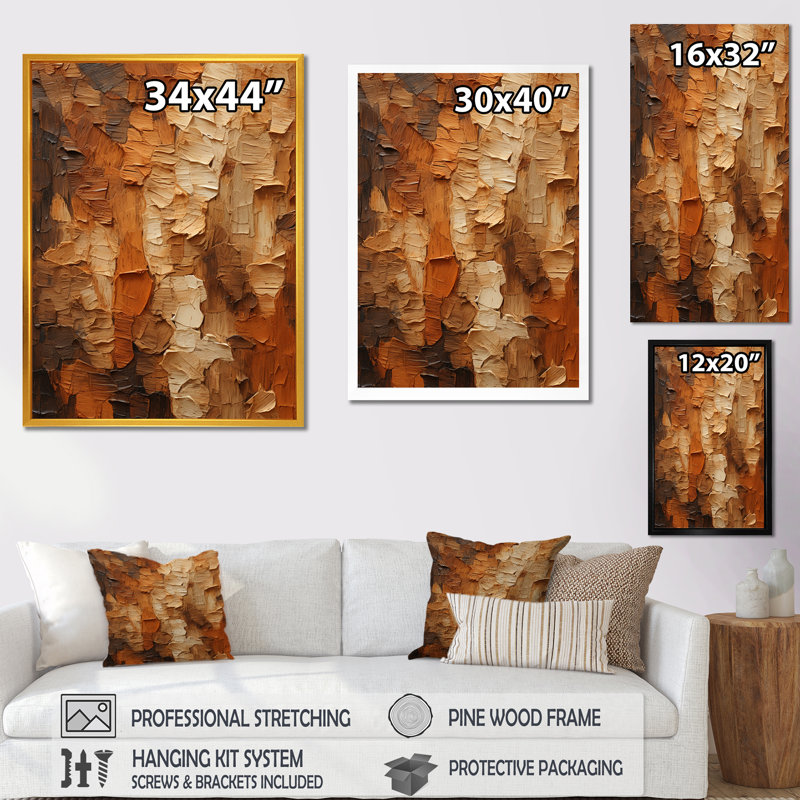 «Brown Tree Bark Essence 2», reproduction sur toile encadrée, Cadre flottant blanc, H 32 po x l 16 po x P 1 po