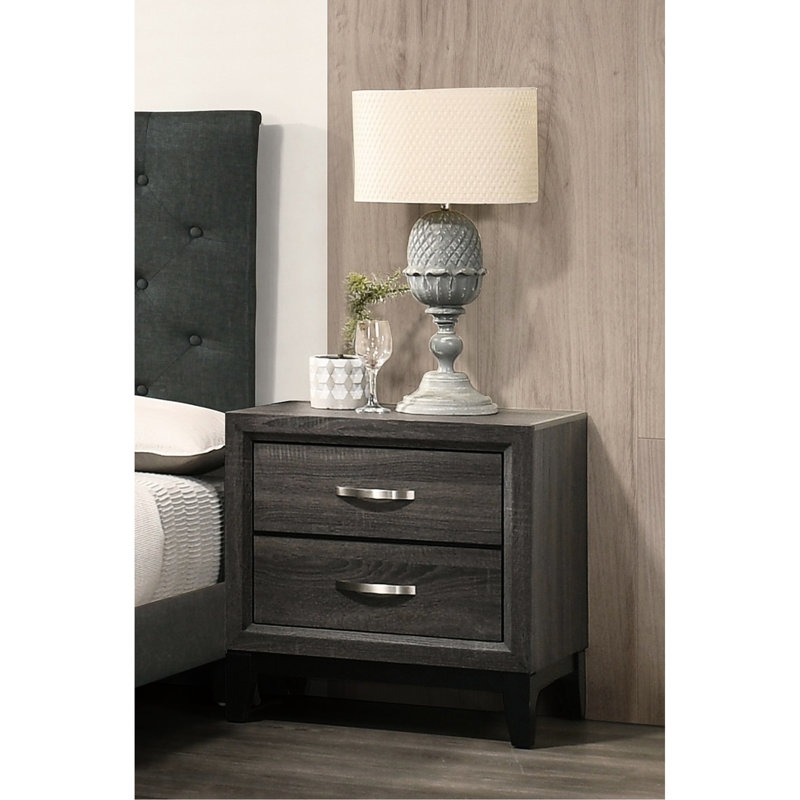 Table de chevet rustique en chêne gris pour chambre à coucher, 2 tiroirs, bois massif, magnifique table de chevet en bois avec couleur, design moderne