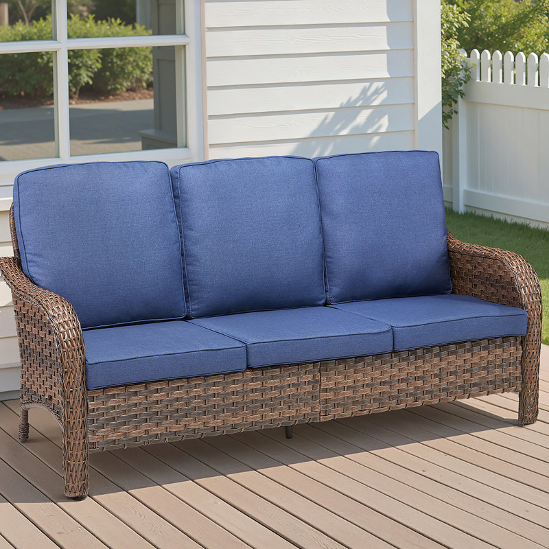 70.9 Inch PE Wicker Rattan Outdoor Furniture Set With Blue Deep Seat Cushions, Durable And Stylish For Patio And Garden Use