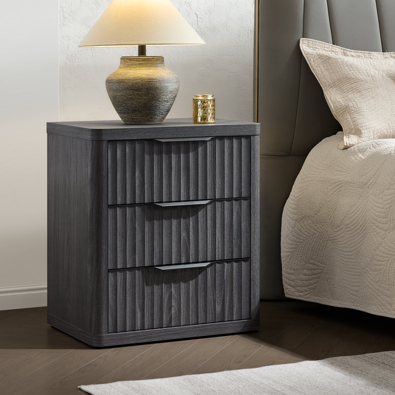 Table de chevet cannelée 25 tiroirs 25,6 po, Gris foncé, Ensemble de 2