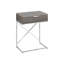 Élégante table de bout avec stratifié taupe foncé et un grand tiroir aux accents rectangulaires argentés polyvalents