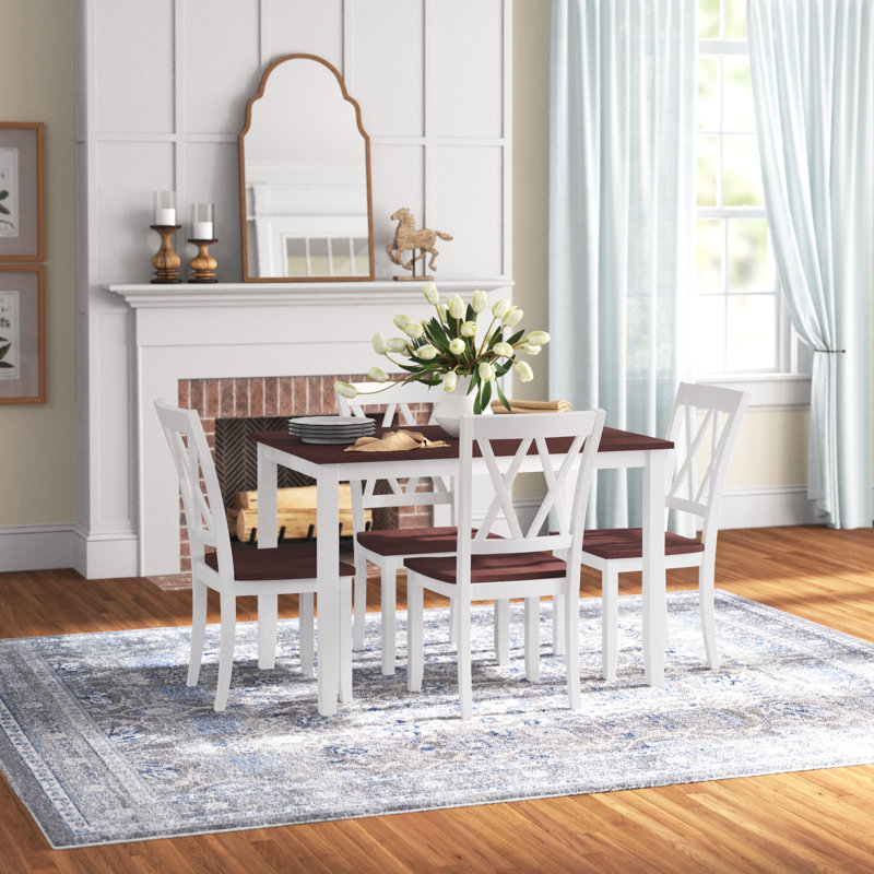 Kirkendall 4 - Person Four Leg Dining Set, White, Brown/White