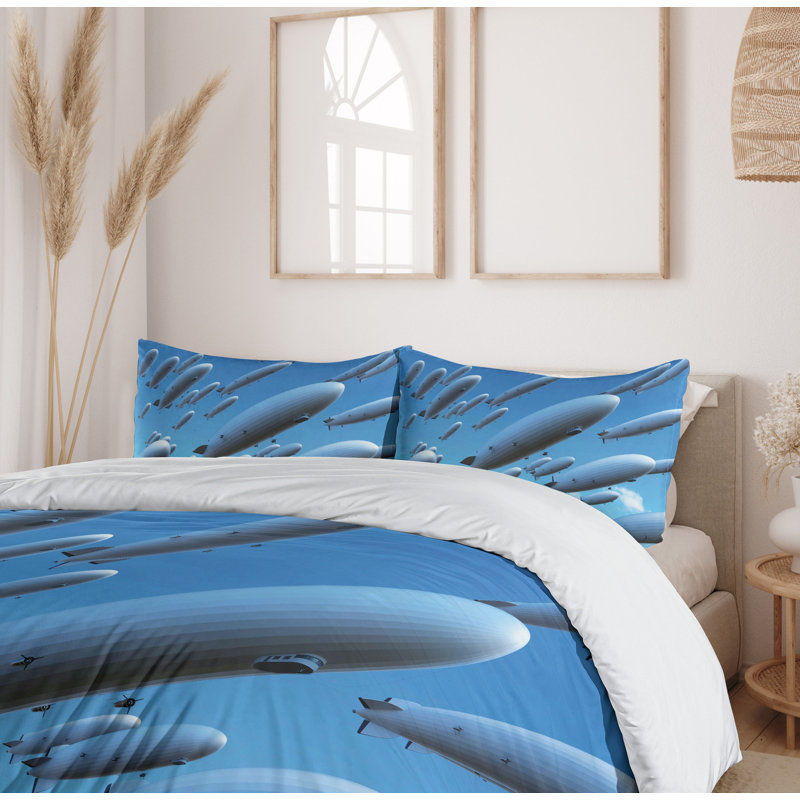 Zeppelin Pale Blue Microfiber Queen Duvet Cover Set