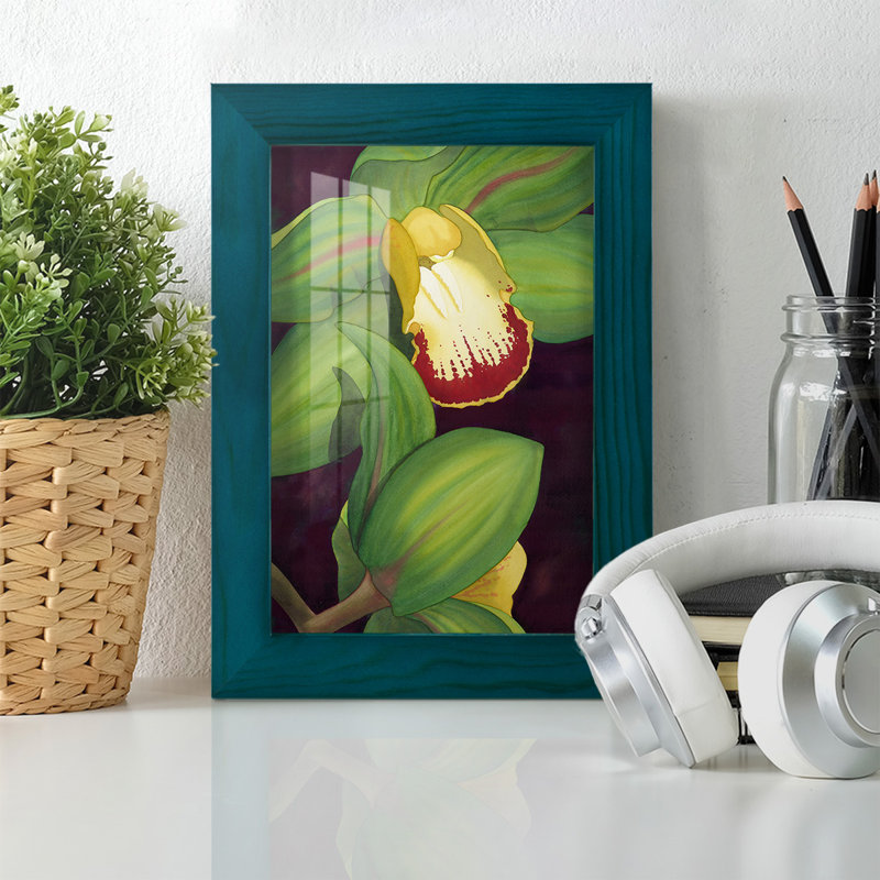 " Lime Orchid II ", 8" H x 6" W x 1" D, Blue Framed