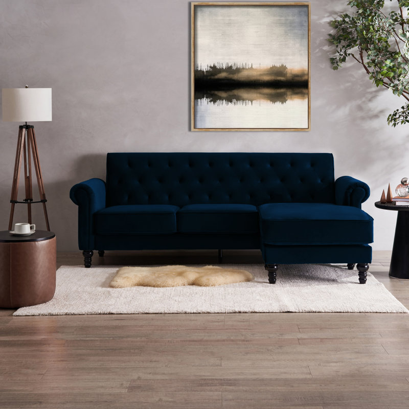 Petoskey 3 Seater Velvet Sofa & Chaise, Blue