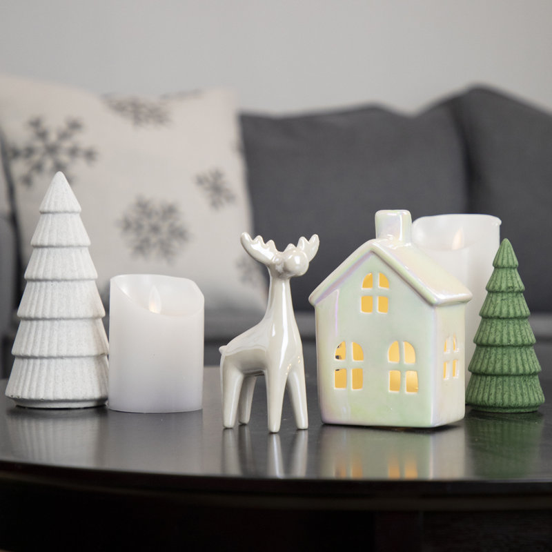 5.5" Pearlized Cream Ceramic Moose Christmas Figure