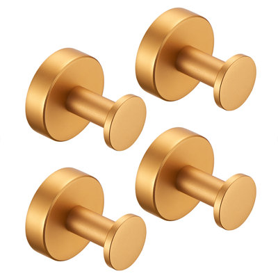 4 Pieces Knob Round Base Wall-Mount Robe/Towel Hook In Brushed Gold
