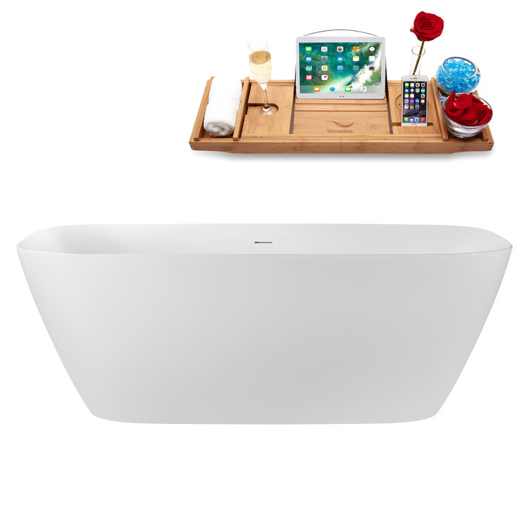 68.5" Streamline Soaking Glossy White Freestanding Tub and Tray With Internal Drain