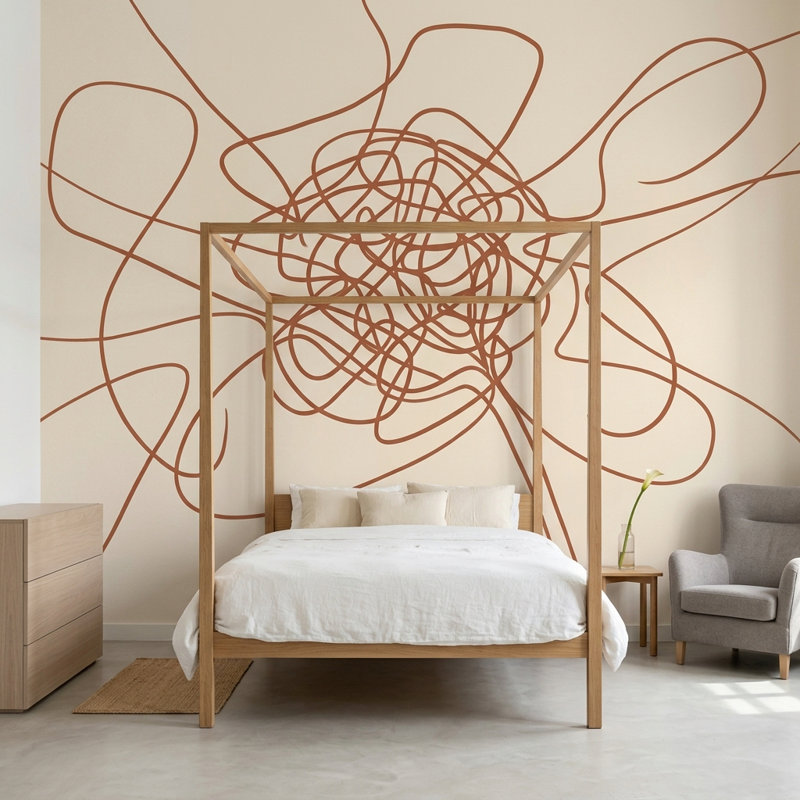 Ebern Designs Abstract Line Art Wallpaper Continuous Line Scribble ...