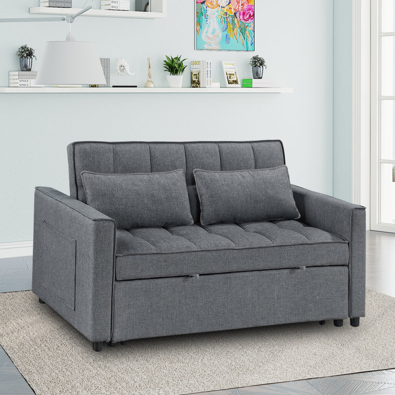 Omorfo 53.2'' Upholstered Convertible Sleeper Sofa, Dark Gray Polyester Linen
