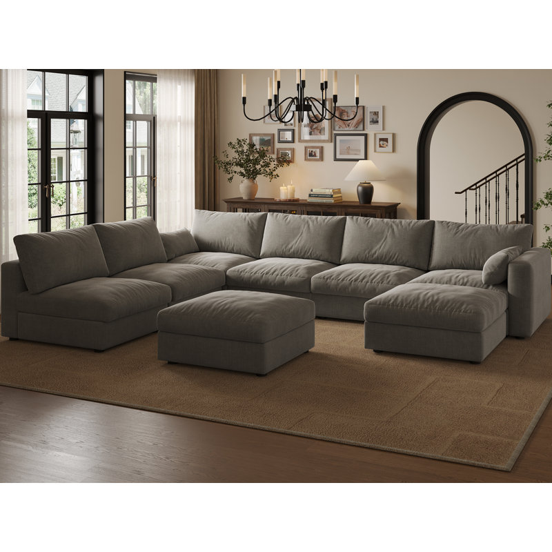 Canapé modulaire de 128 po avec rangement, Chenille gris pâle
