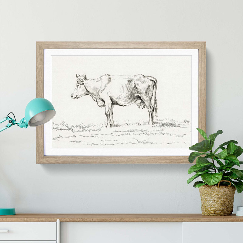 A Standing Cow by Jean Bernard - Single Picture Frame Print, 33cm H x 45cm W x 2cm D, Oak Framed