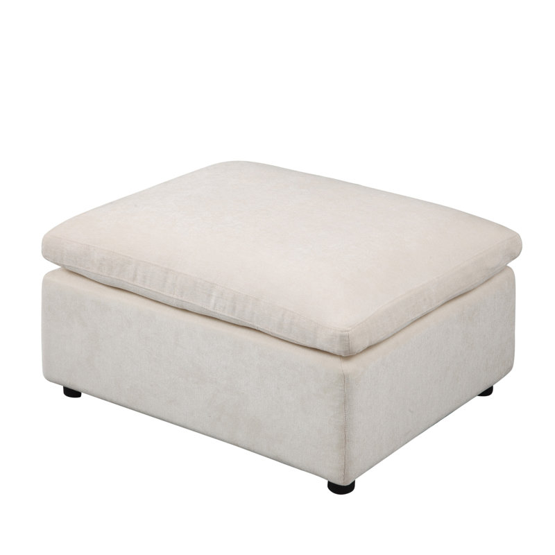Modern Upholstered Square Modular Ottoman For Sectional Sofa,Sectional Sofa Couch, Beige Chenille