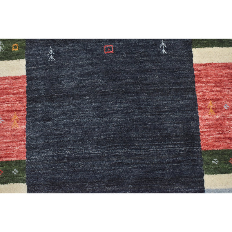 Hand Knotted Wool Area Rug in Black/Red/Green/Ivory, Rectangle 4' x 6'