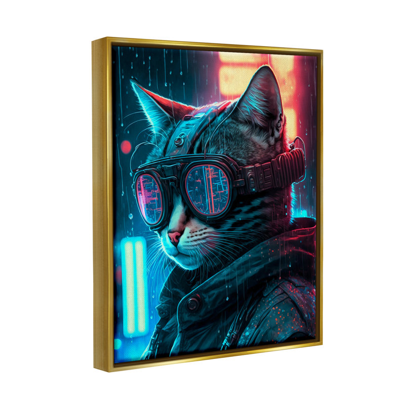 «Trinx Cybercat Futuristic Animal Goggles», art mural encadré sur toile flottante par Cybergeek Design