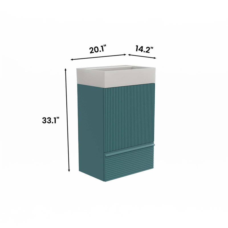 Meuble-lavabo rayé 20 po avec lavabo en céramique, Turquoise