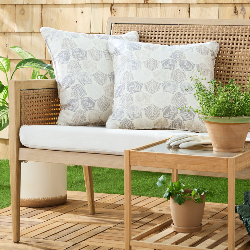 MARTHA STEWART Modern Banana Leaves Indoor Outdoor Pillow 2-Pack Set, 18", Square, Warm Gray, 18"H x 18"W