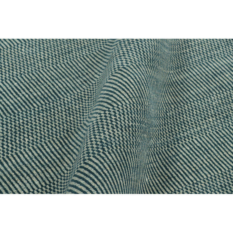 Rug & Kilim’S Modern Rug In Cream And Blue, With Stripes And Geometric Patterns, Rectangle 9' x 12'