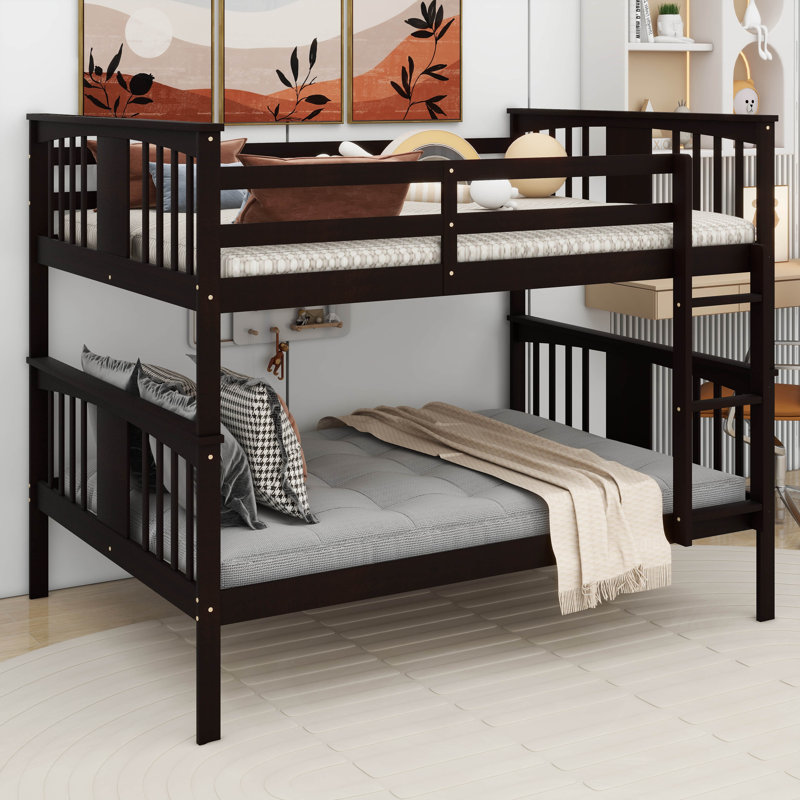 Lit double superposé au-dessus d'un lit double avec échelle pour meubles de chambre à coucher, chambre d'amis, Espresso
