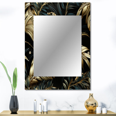 Clune Hollywood opulent charm or et noir - grand miroir mural damassé, miroir décoratif damassé, impression sur métal