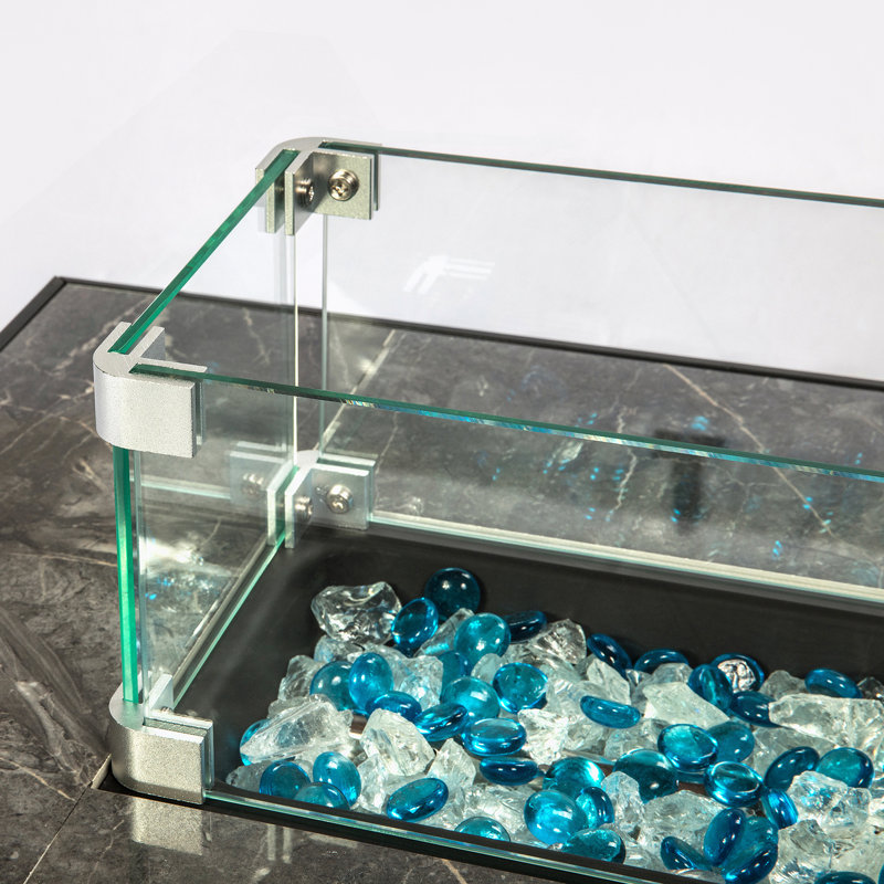 Pare-vent carré moderne en verre pour table de feu carrée