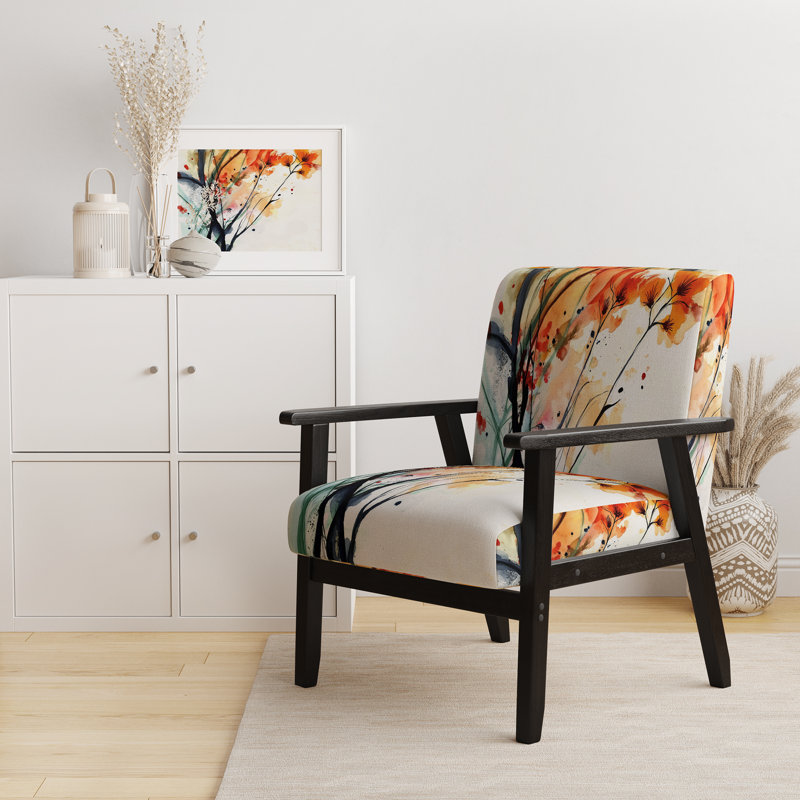 Abstract Flowers - Fauteuil rembourré traditionnel, Rouge / orange / noir / blanc, Noir