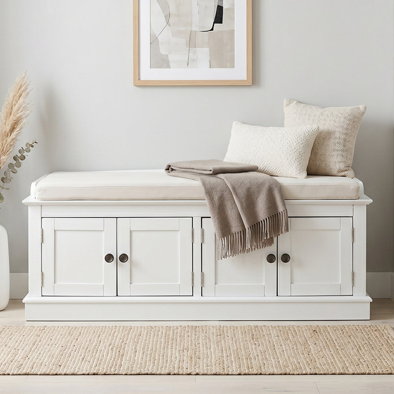 Banc de rangement pour chaussures 43 po avec banc d'entrée, Blanc