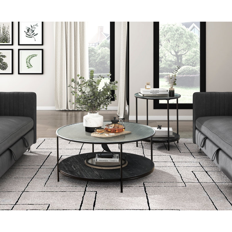 Table d'appoint Modern Living Space: 2 pièces avec plateau en verre trempé noir et base en métal