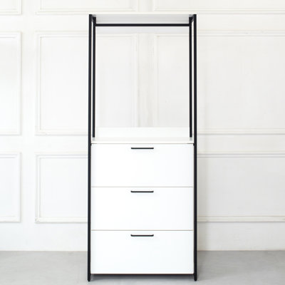 Walk-In Closet With 3 Drawers - Wood And Metal, Powder Coated Extra Deep Storage, To Water & Heat, Stain Scratch Protected, E0 Board White Cabinet Scratch-, Grade Board, Ample Storage Capacity